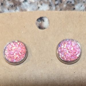Pink sparkle stud earrings